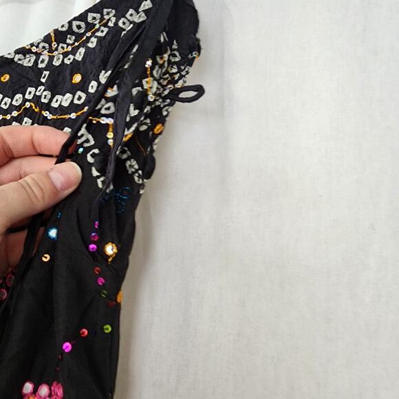 Alka Vora Maxi Skirt 100% Silk Embroidered Gypsy One Size Black Tiered Boho New - Picture 4 of 12